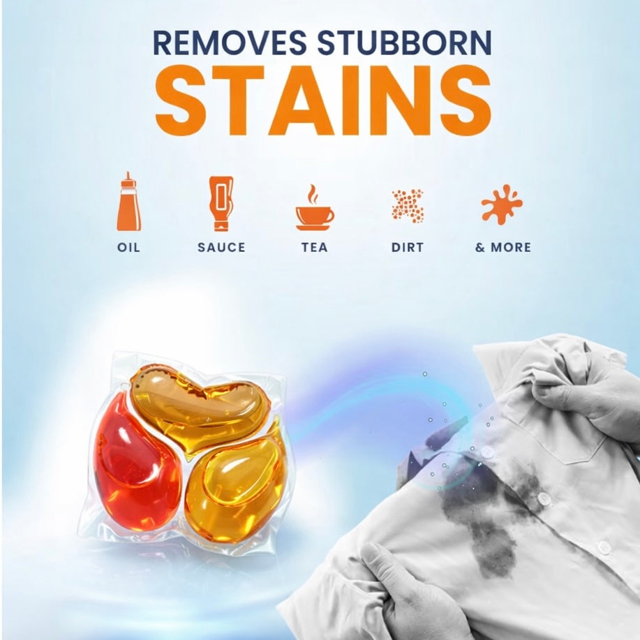 3-in-1 Laundry Pods — Tough Stain Removal, Brightening and Fabric Softening