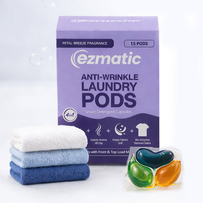 4-in-1 Anti-Wrinkle Laundry Pods - Wrinkle Release, Tough Stain Removal, Brightening and Fabric Softening